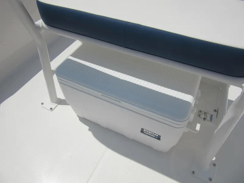 Slide: The Image of 2025 Robalo R160 Center Console boat seat with integrated storage compartment. - 14