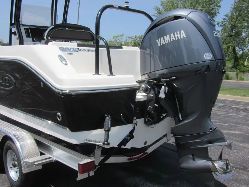 Slide: The Image of 2025 Robalo R202 Explorer boat with Yamaha outboard motor on trailer. - 5