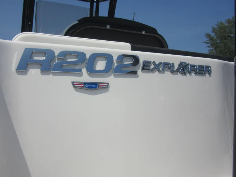 Slide: The Image of 2025 Robalo R202 Explorer boat logo on white surface. - 6