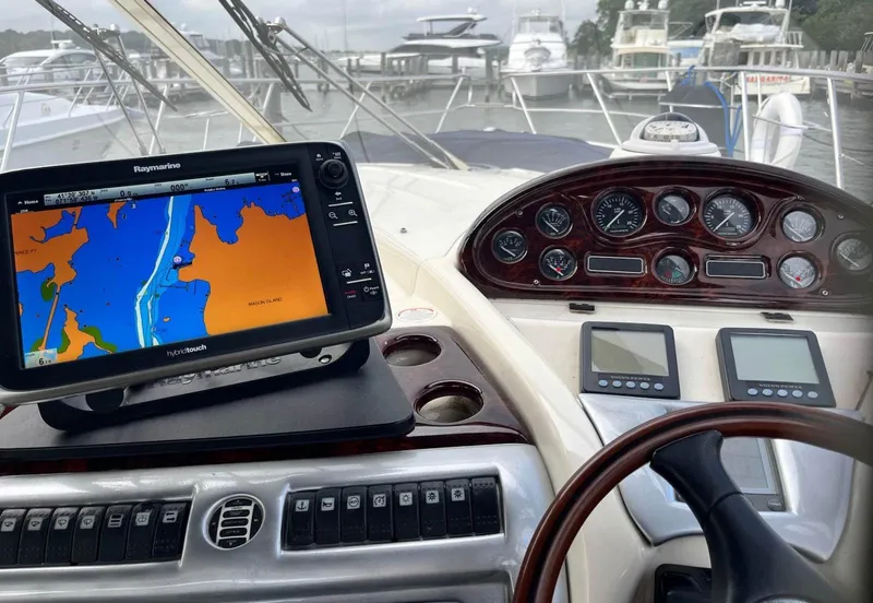 Slide: The Image of Cockpit of 2003 Cranchi 50 Mediterranne yacht with navigation system and control panel. - 5