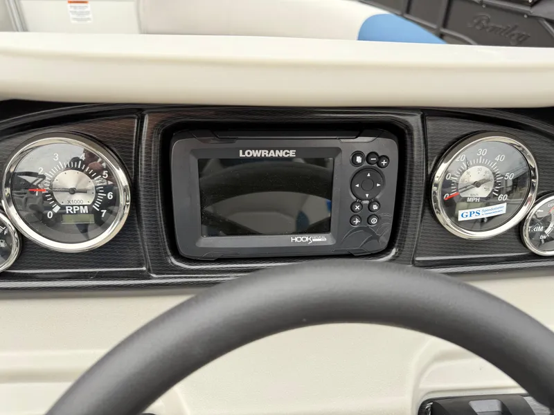 Slide: The Image of Dashboard of 2025 South Bay 220RS LE with Lowrance GPS and gauges. - 9