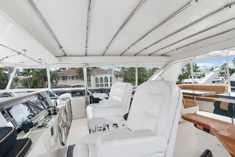 Slide: The Image of Luxurious 2006 Paragon Cockpit Motoryacht interior with white seating and modern controls. - 23