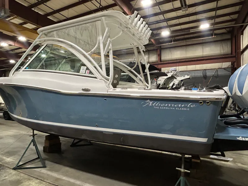 The Image of 2019 Albemarle 27 Dual Console boat in a warehouse setting. - 0