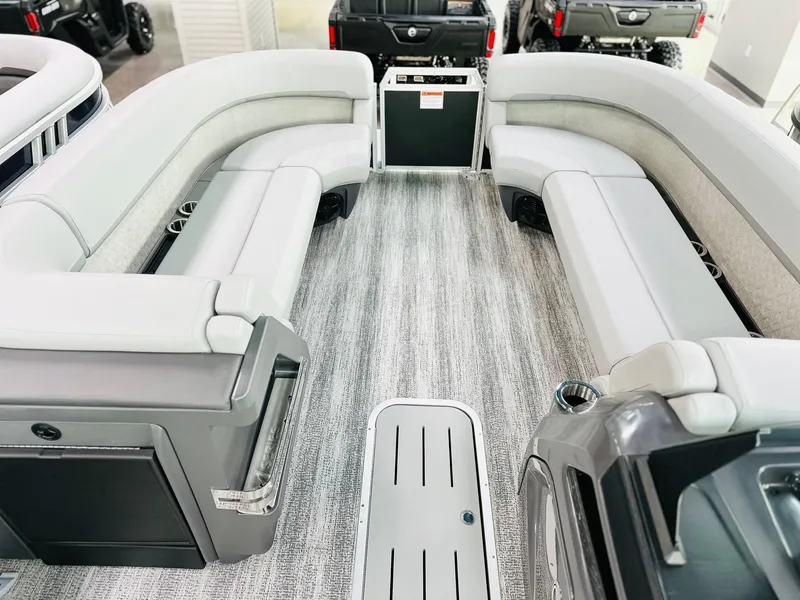 Slide: The Image of Luxurious interior of 2025 Bennington 24 MFB pontoon boat with plush seating. - 8