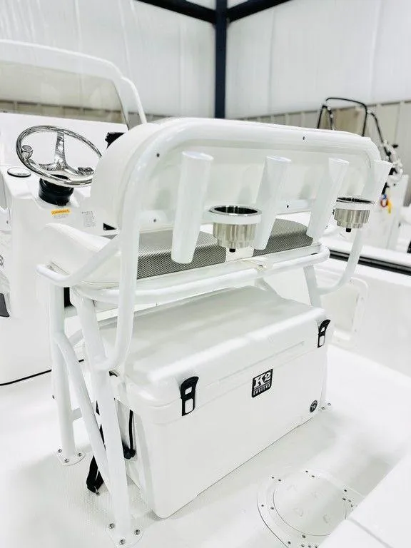 Slide: The Image of 2025 Frontier 2104 boat interior with white seating and storage. - 3