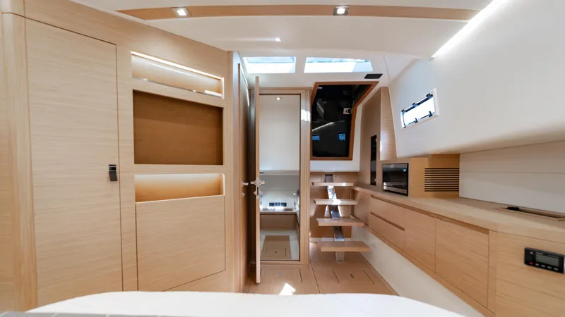 Slide: The Image of Luxurious interior of 2024 Pardo Yachts 43, featuring modern wood finishes and sleek design. - 39