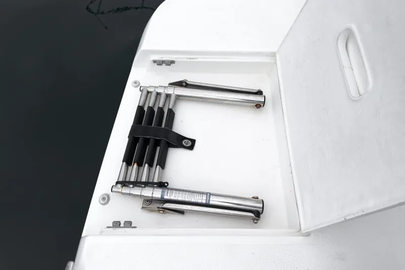 Slide: The Image of Foldable boat ladder on a 2006 Cruisers 415 yacht, stored in a compartment. - 41