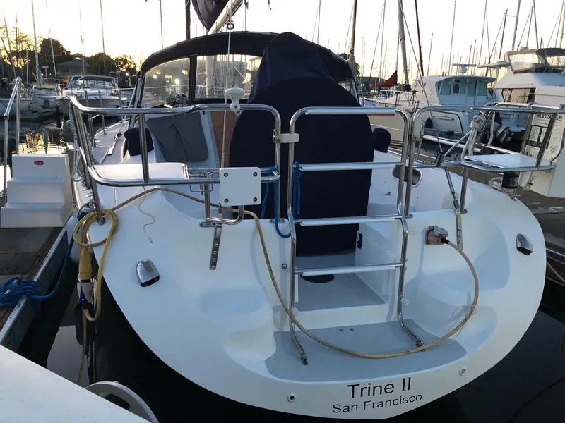 Slide: The Image of Catalina 36 MkII 2006 sailboat docked, rear view, named "Trine II," San Francisco. - 18