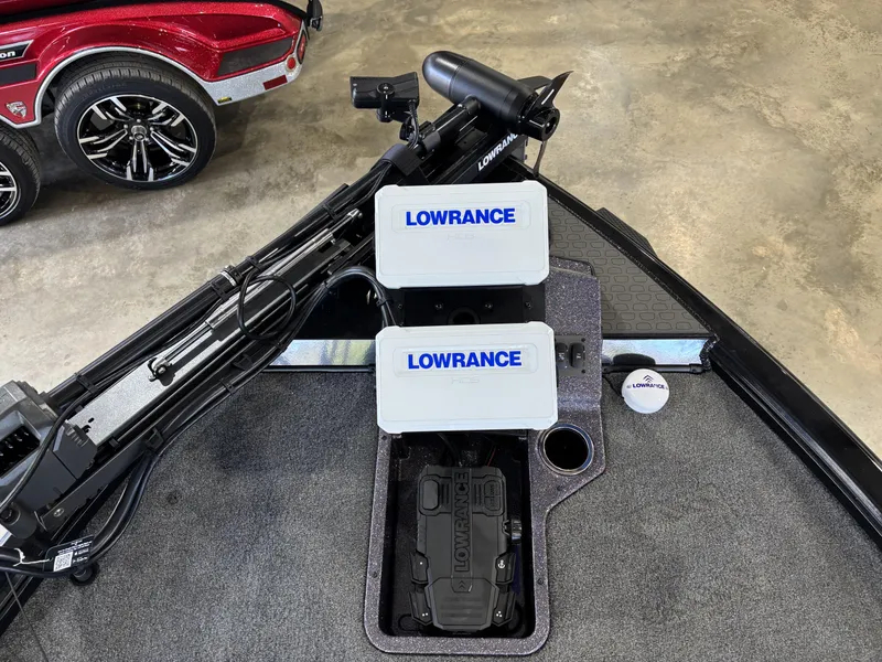 Slide: The Image of Ranger ALPHA 208 boat with Lowrance electronics, 2025 model, featuring advanced navigation systems. - 13