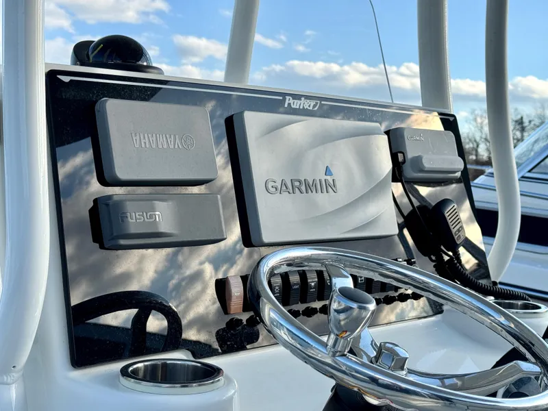 Slide: The Image of Control panel of 2020 Parker 2300 Special Edition boat with Garmin navigation system. - 17