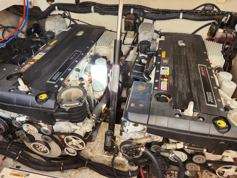 Slide: The Image of Engine room of 2008 Riviera M470 with dual motors and visible wiring. - 27