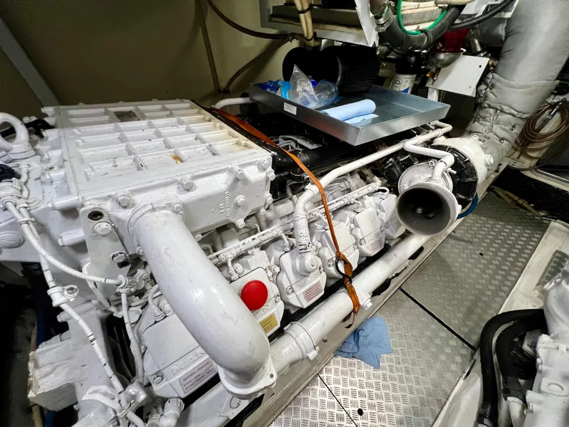 Slide: The Image of Engine room of 2008 Viking Sport Cruisers 70 Motor Yacht, showcasing machinery and components. - 32