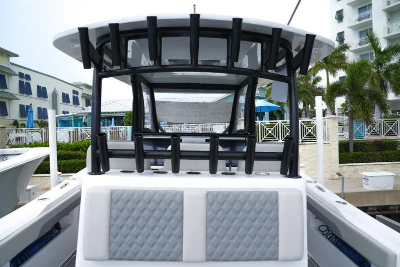 Slide: The Image of 2023 Front Runner 39 CC boat docked, featuring sleek design and modern amenities. - 9