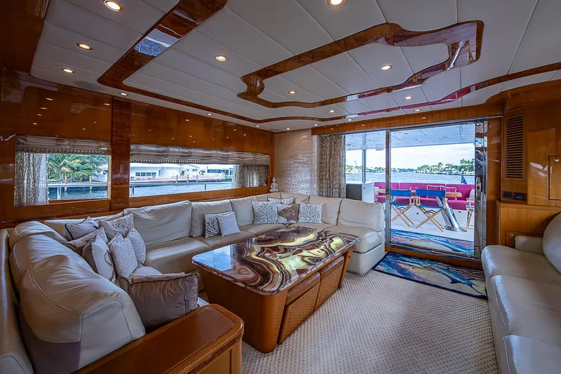 Slide: The Image of Luxurious interior of 2013 Johnson 78 Cockpit Motoryacht with elegant seating and scenic views. - 19