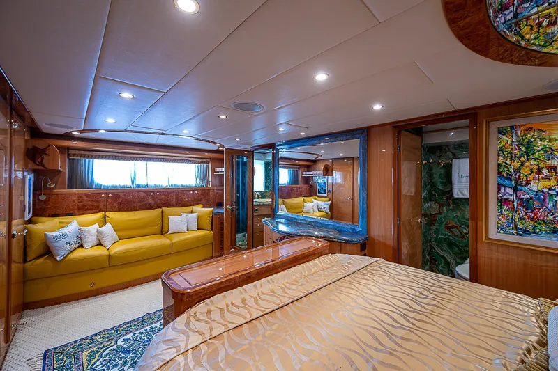 Slide: The Image of Luxurious interior of 2013 Johnson 78 Cockpit Motoryacht with elegant furnishings and vibrant decor. - 33