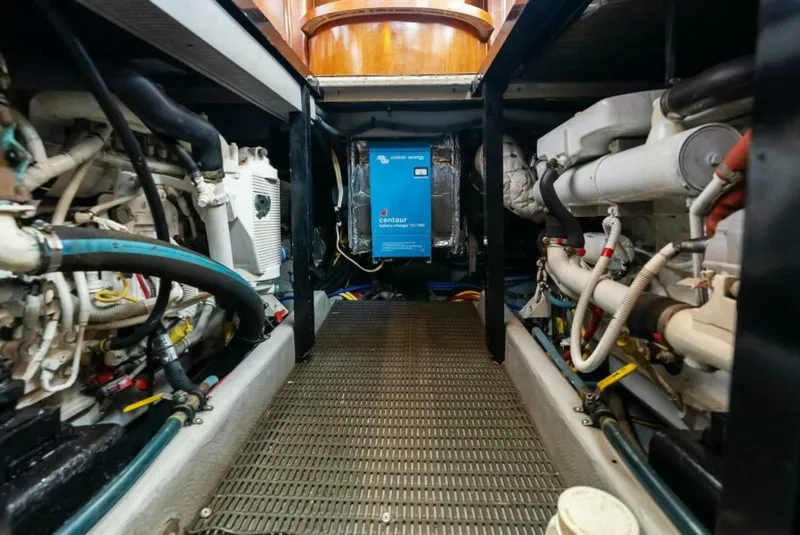 Slide: The Image of Engine room of 2008 Meridian 459 Motoryacht, showcasing mechanical components and systems. - 29