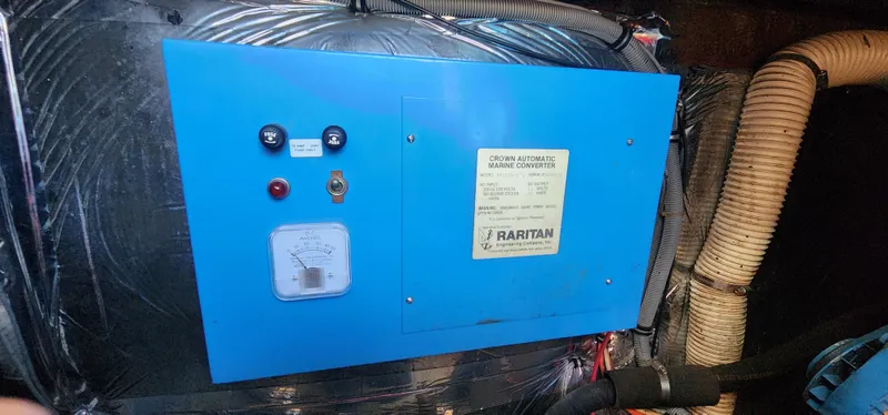 Slide: The Image of Electrical panel on a 1985 Bertram 33 Flybridge Cruiser boat. - 29