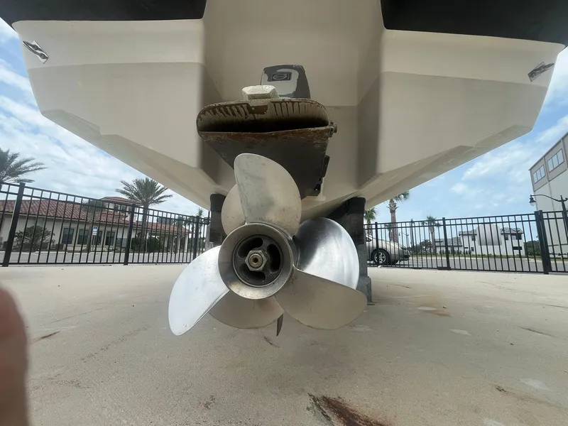 Slide: The Image of Rear view of 2013 Chaparral 257 SSX boat propeller on dry dock. - 35