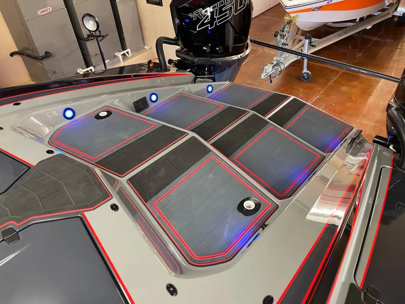 Slide: The Image of 2021 Daves Custom Boats M-37R deck with LED lights and sleek design. - 9