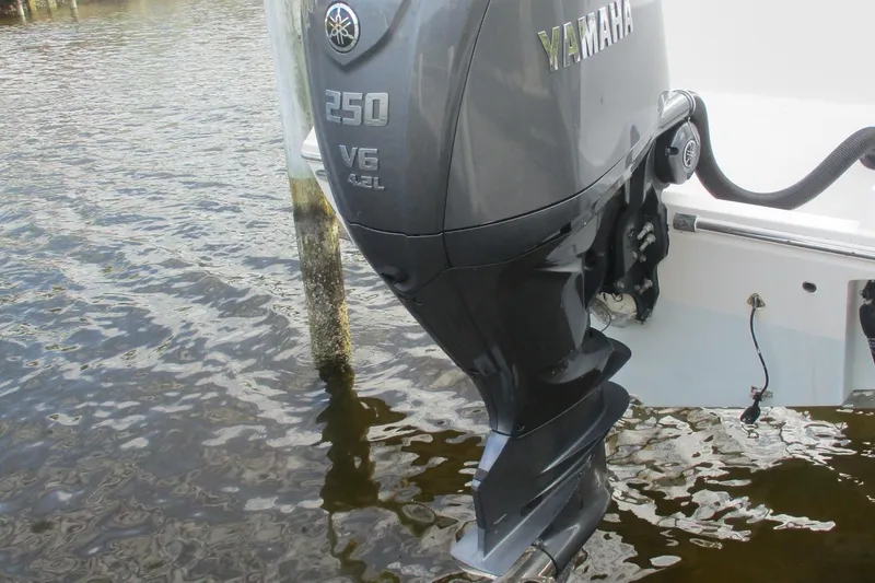 Slide: The Image of Yamaha 250 V6 outboard motor on 2022 Cobia 237 Center Console boat. - 36
