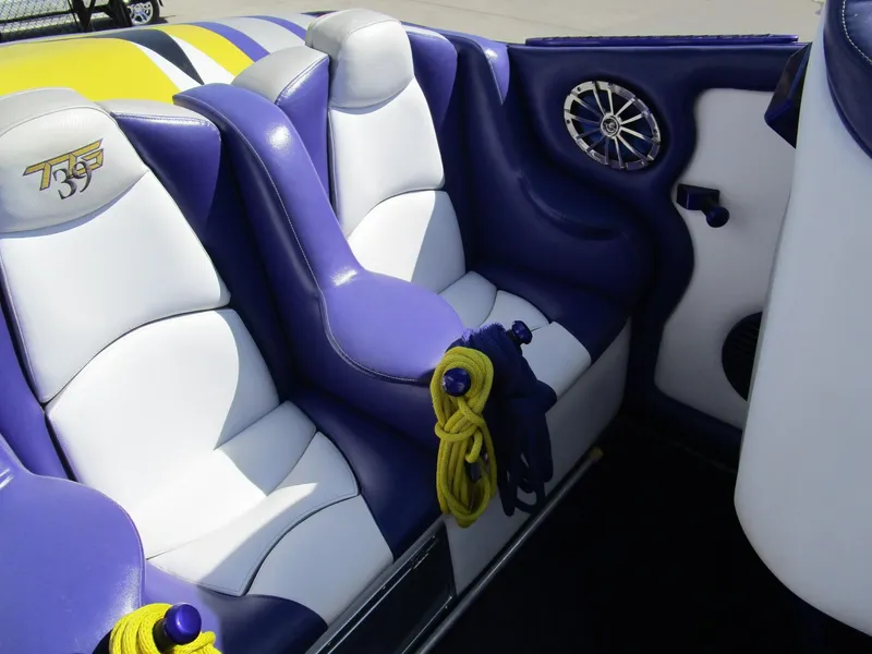 Slide: The Image of Control panel of a 2005 Cigarette 39 Top Gun boat with labeled switches. - 20