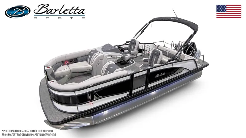 Slide: The Image of 2025 Barletta Lusso 23UC pontoon boat with sleek design and luxurious seating. - 11