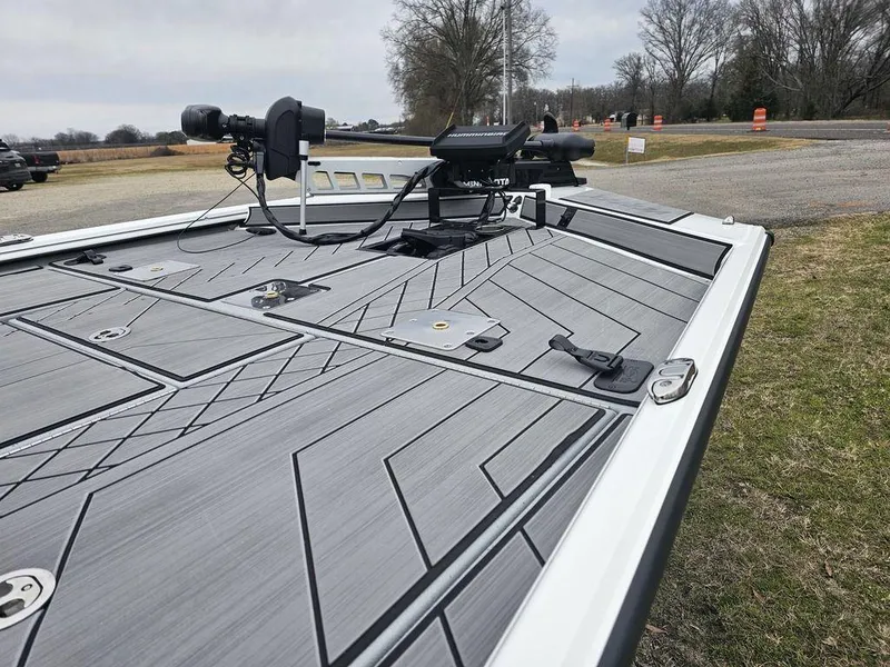 Slide: The Image of 2025 Avid 18 Vertex Crappie boat deck with modern design and fishing equipment. - 10