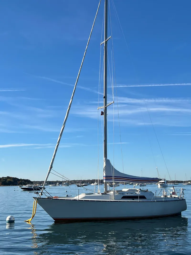 Slide: The Image of 1983 C&C 35 MKIII sailboat on calm water under clear blue sky. - 8