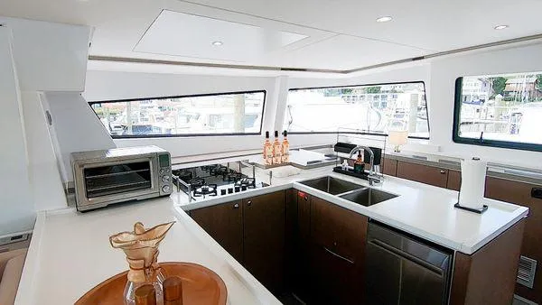 Slide: The Image of Modern kitchen interior on 2021 Bali 5.4 yacht with appliances and sleek design. - 18