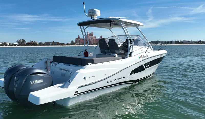 Slide: The Image of 2021 Jeanneau Leader 9.0 WA boat on water with Yamaha engines. - 3