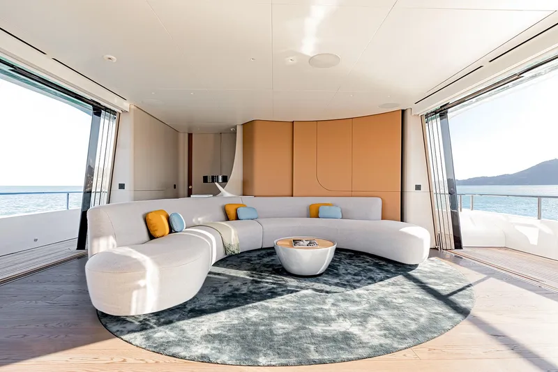 Slide: The Image of Luxurious interior of 2024 Azimut Grande 36M yacht with modern seating and ocean view. - 47