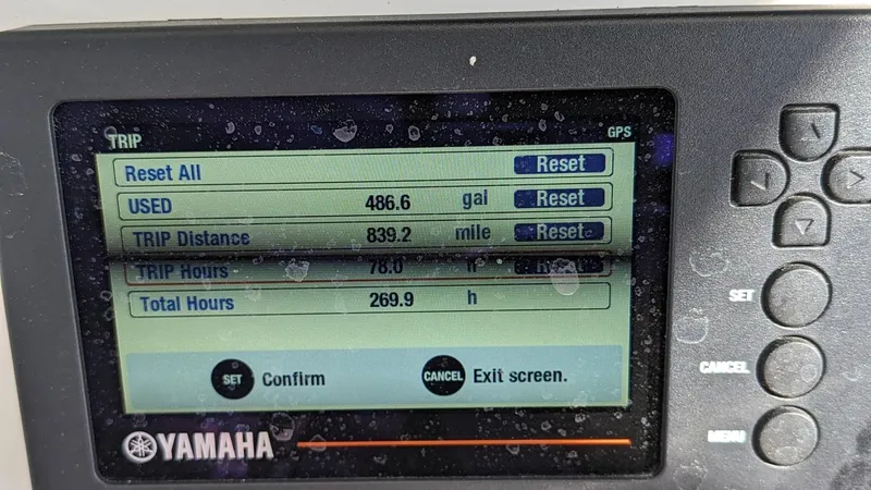 Slide: The Image of Yamaha GPS display showing trip data on a 2017 Regulator 23 boat. - 18