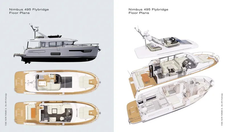 Slide: The Image of Floor plans of the 2025 Nimbus 495 Flybridge yacht, showcasing detailed interior and exterior layouts. - 23