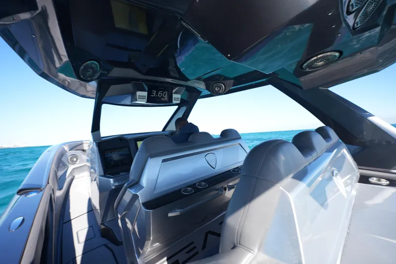 Slide: The Image of Interior of 2024 Adrenaline 47 Reaper boat with sleek design and advanced controls. - 37