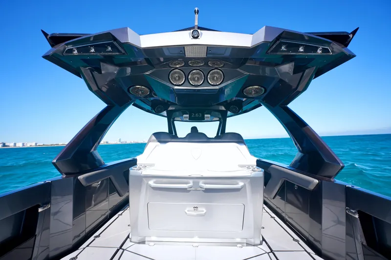 Slide: The Image of 2024 Adrenaline 47 Reaper boat on open water, showcasing sleek design and advanced features. - 38