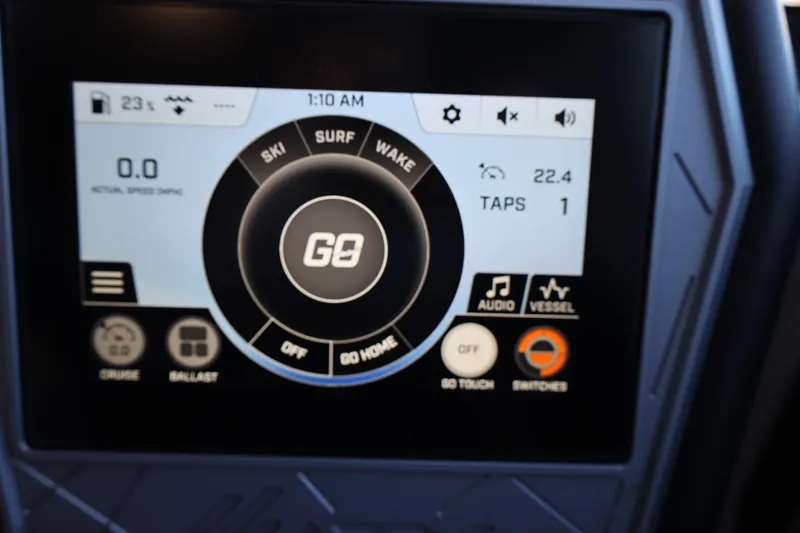 Slide: The Image of Touchscreen control panel of 2025 ATX Surf Boats 24 Type-S, displaying ski, surf, and wake options. - 18