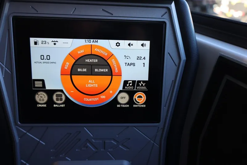 Slide: The Image of ATX Surf Boats 2025 24 Type-S dashboard display with control interface. - 22