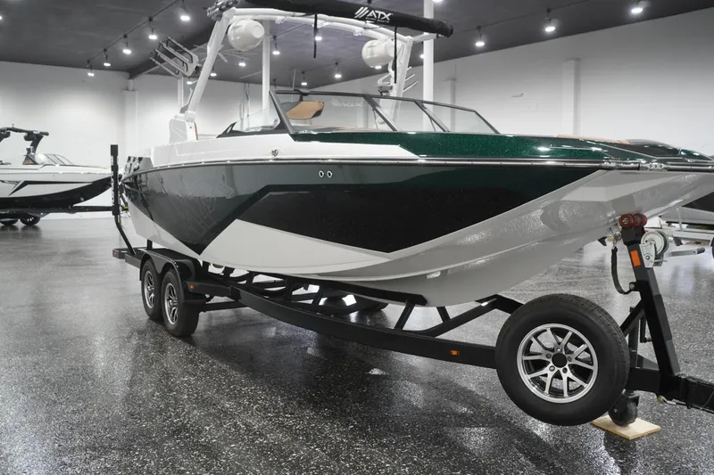 Slide: The Image of 2025 ATX Surf Boats 24 Type-S on trailer in showroom. - 50