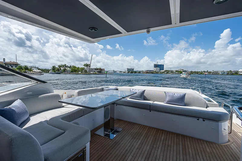 Slide: The Image of Luxurious 2022 Azimut S6 yacht deck with elegant seating and ocean view. - 29
