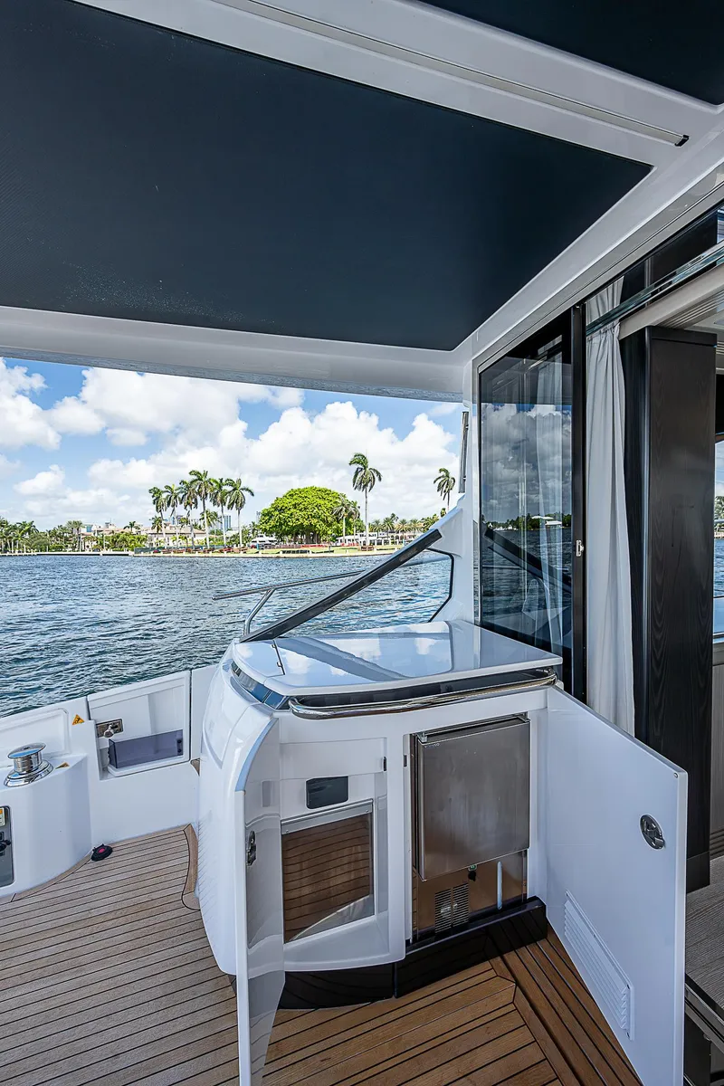 Slide: The Image of 2022 Azimut S6 yacht deck with sleek design and ocean view. - 30