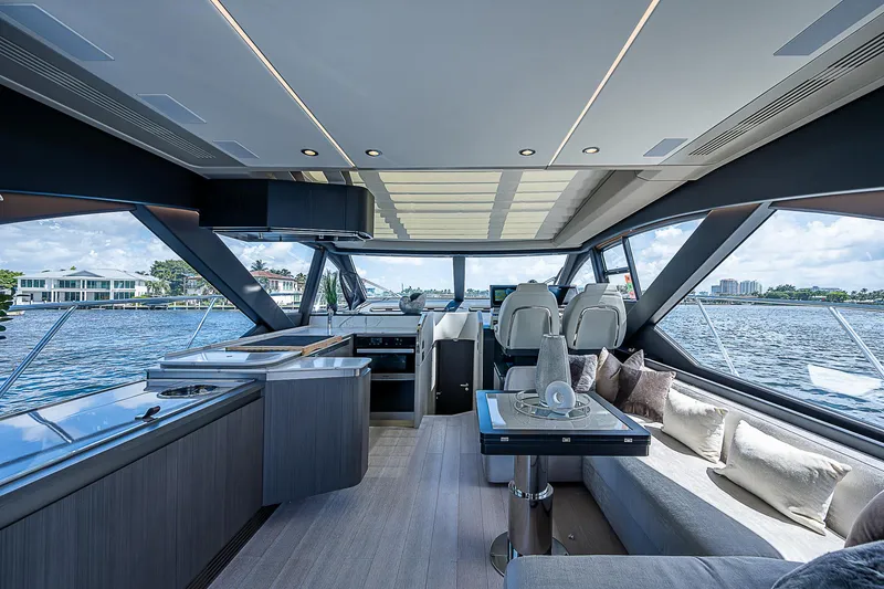 Slide: The Image of Luxurious interior of 2022 Azimut S6 yacht with modern design and waterfront view. - 35