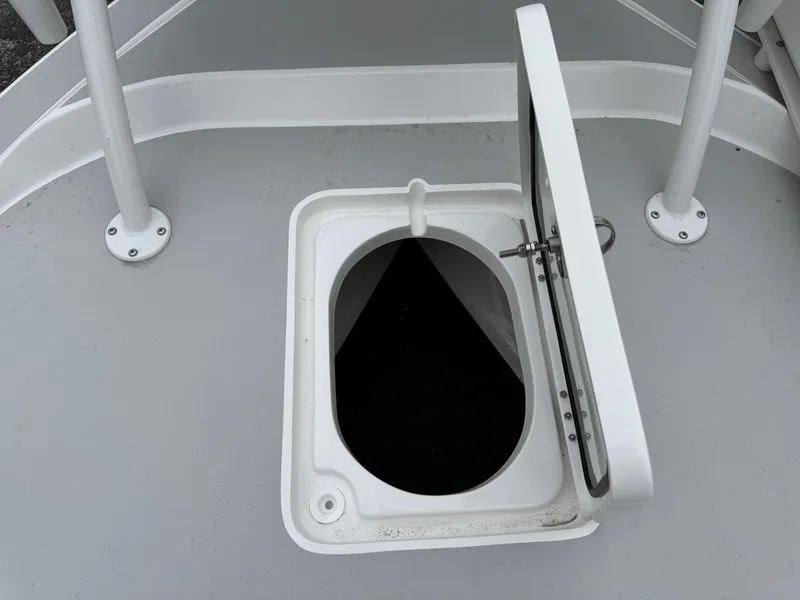Slide: The Image of Open hatch on 2025 Shallow Sport 24 Modified V boat deck. - 35