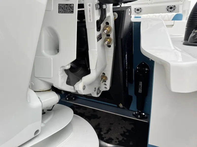 Slide: The Image of Close-up of a 2025 Shallow Sport 24 Modified V boat engine components. - 5