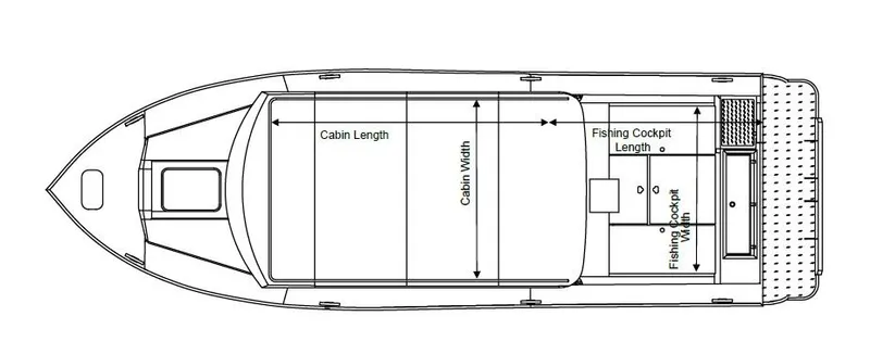Slide: The Image of Top view schematic of 2025 Hewescraft 290 Adventure ET HT boat layout. - 54