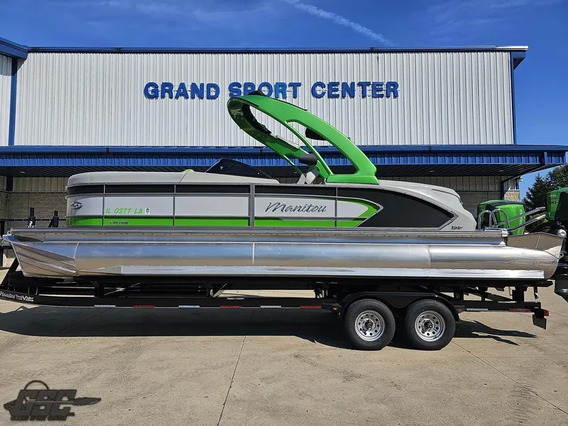 Slide: The Image of 2021 Manitou 25 X-Plode pontoon boat at Grand Sport Center. - 3