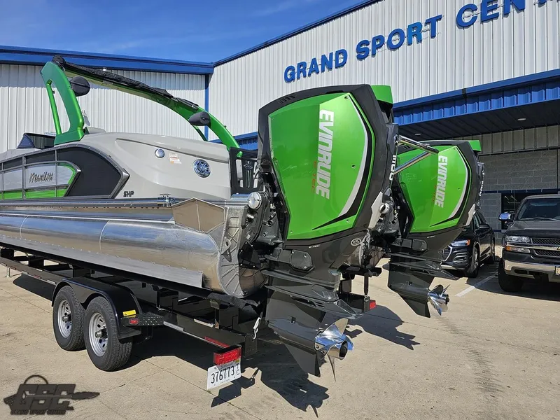 Slide: The Image of 2021 Manitou 25 X-Plode pontoon boat with Evinrude engines at Grand Sport Center. - 42
