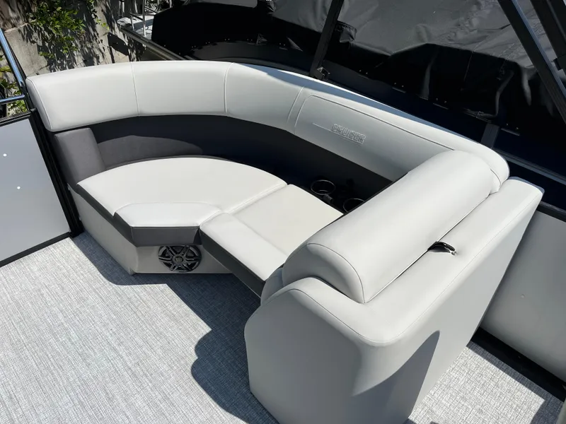 Slide: The Image of Luxurious seating on 2025 Harris Cruiser 210 pontoon boat, featuring sleek, modern design. - 9