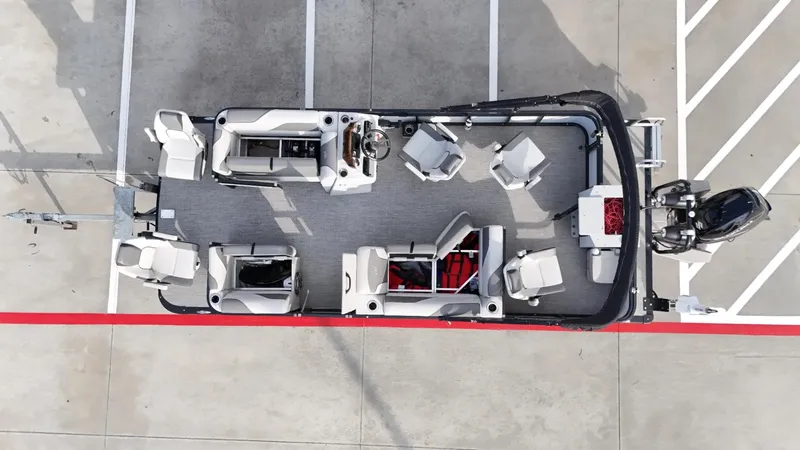 Slide: The Image of Aerial view of 2023 Avalon VEN 2180 FNC pontoon boat in parking lot. - 15
