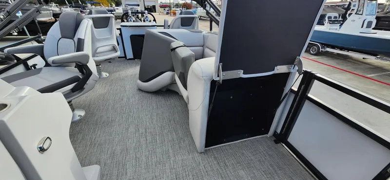 Slide: The Image of 2023 Avalon VEN 2180 FNC boat interior with modern seating and sleek design. - 23