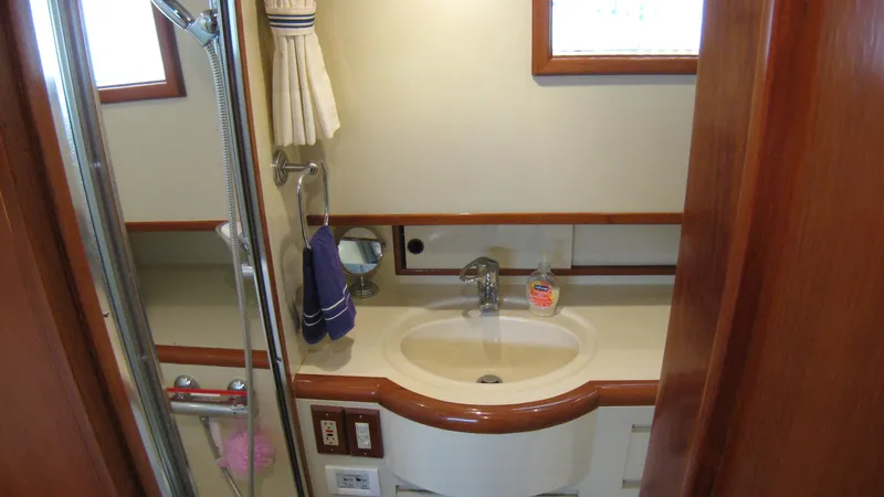 Slide: The Image of Bathroom interior of 2003 Ocean Alexander 423 Classicco yacht with sink and shower. - 30